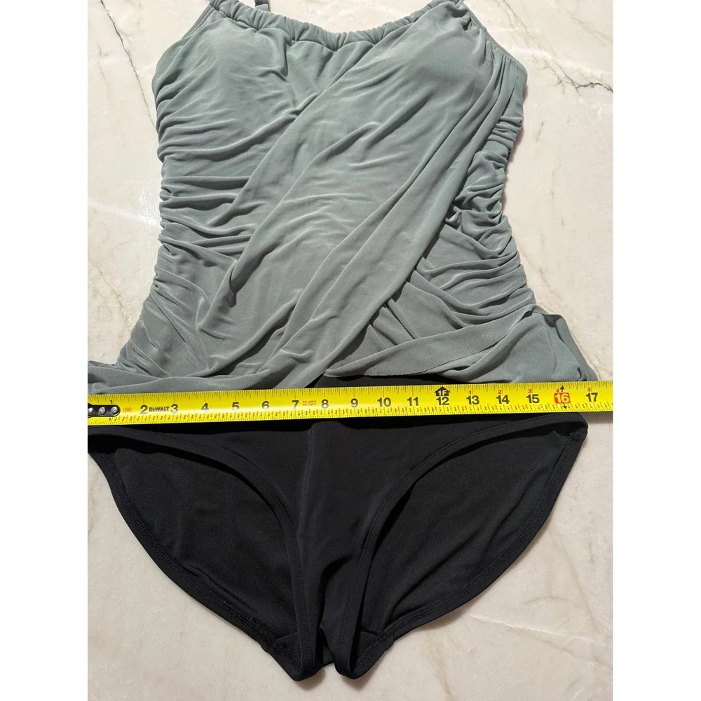 Magicsuit Crossover Shirred Swimdress Draped One Piece Swimsuit Sage Black 12